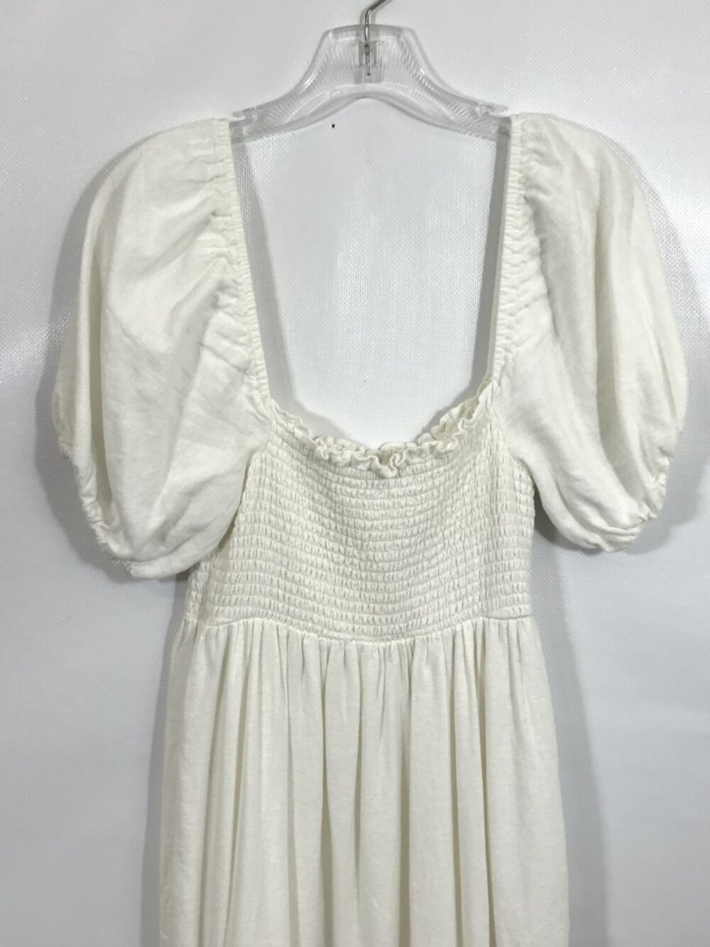 Abercrombie Linen Summer Dress Smocked Puff Sleeve Tiered Boho Midi White M - Picture 8 of 13